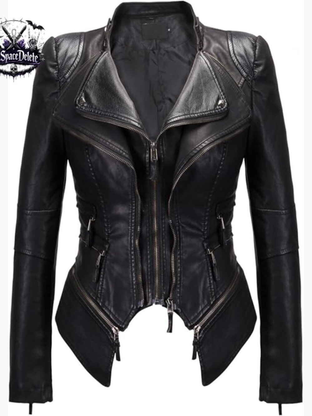 Faux Leather Moto Jacket with Stud Details, Adjustable Hem, Perfect Fit
